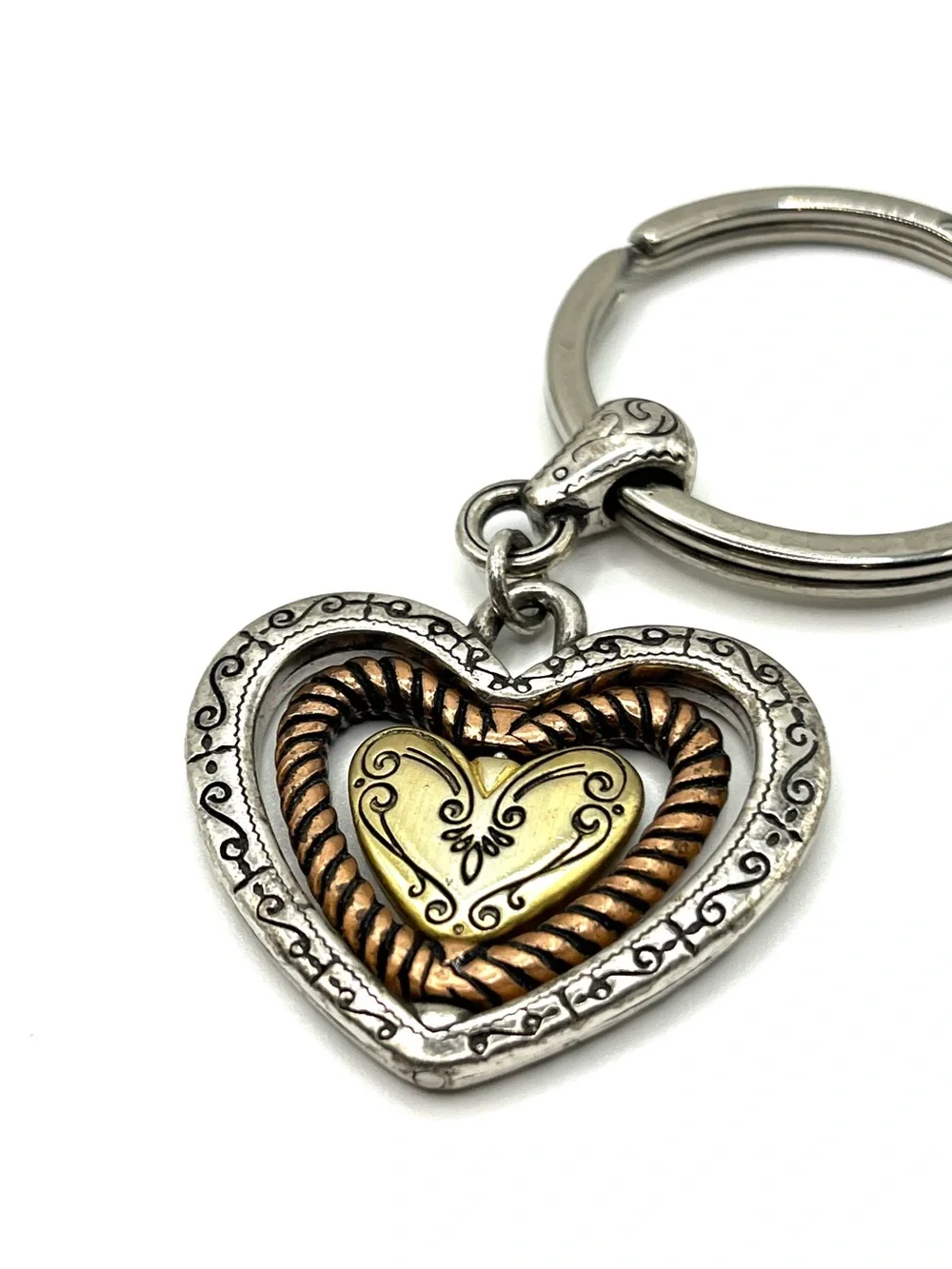Brighton Two-Tone Heart Keyring in Silver and Gold Plated